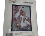 Vintage Golden Bee 5x7 Geese and Flowrrs Picture Stamped Cross Stitch 30696 - $8.73