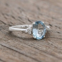 Aquamarine Ring Engagement &amp; Wedding Ring Natural Aquamarine unique Ring Everyda - £54.54 GBP