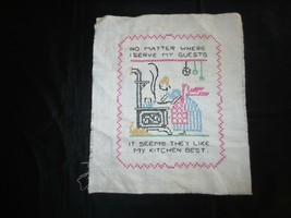 Unused ...They Like My Kitchen Best Cross Stitch Linen Sampler - 10&quot; X 11.5&quot; - £9.64 GBP