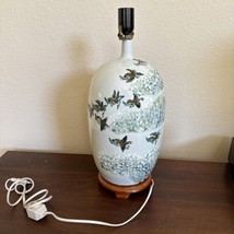 Vtg Beautiful Chinese famille rose porcelain vase Lamp Flying Birds - £388.74 GBP