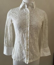White Anne Fontaine Lace See Through Shirt Size 40 Collared Button Up Fr... - £45.83 GBP
