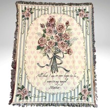 Rose Bouquet Tapestry Throw Blanket Angel Mother Woven Fringed Floral VTG 45x56 - £23.84 GBP