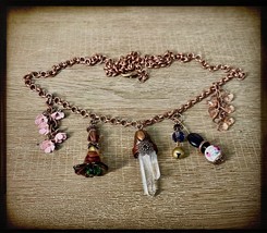 Boho Chic: Handmade Quartz Crystal Charm Necklace - Unique Bohemian Jewelry - £67.53 GBP