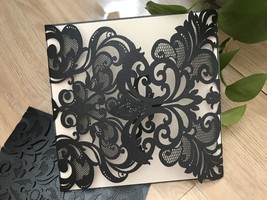 25pcs Black Laser Cut Wedding Invitations,Invitations Cards,Floral Greet... - $29.60