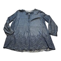 Coldwater Creek Tunic Top Women&#39;s XL 18 Blue Floral Denim Embroidered Ti... - £17.77 GBP