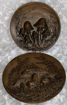 Vintage Mushrooms 2 Byron Molds 1972 3D Plate Wall Hang Rich Brown Hand Painted - £29.98 GBP