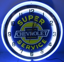 Super Chevrolet Double Neon Blue / White Clock 18&quot; - $276.21