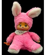 Vtg Monchhichi Easter-Pet Pink Bunny Rabbit Plush Carrot Rubber Face Thu... - £16.74 GBP