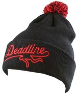 Deadline Black Embroidered Sports Logo Folded Cuff Pom Beanie Winter Ski... - £17.68 GBP