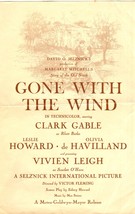 Playbill - Movie &quot;Gone With The Wind&quot; - Clark Gable, Vivien Leigh - $6.77 CAD