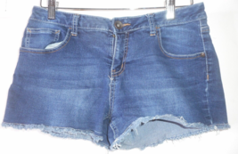 Justice Premium Size 14 1/2 Shortie Mid-Rise Blue Denim Shorts Stretch Fray Hem - £11.27 GBP
