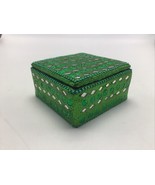 Trinket Box Green Mirror Emerald Square St Patrick Dresser Lid Sequins 3... - £12.40 GBP