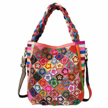 Women&#39;s Leather Bag Handmade Floral Patchwork Rhombus Crushed Leather Sh... - £64.89 GBP