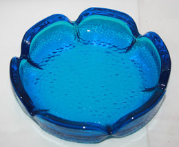 Vintage Cobalt Blue Babble Bottom Round Glass Ashtray 5.75 inch  AS-IS - $30.38