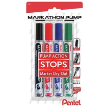 Pentel Markathon Pump Chisel Tip Permanent Marker 4/Pkg-Assorted Colors - £15.17 GBP
