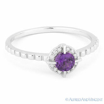 0.30ct Round Cut Purple Amethyst Gemstone &amp; Diamond Promise Ring 14k White Gold - £284.45 GBP