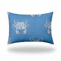 14&quot; X 20&quot; Blue And White Crab Enveloped Lumbar Indoor Outdoor Pillow Cover - £45.72 GBP