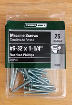 25-Pc Machine Screws #6-32 x 1-1/4&quot; Phillips Flat Head Zinc Crown Bolt 31612 - £5.33 GBP