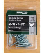 25-Pc Machine Screws #6-32 x 1-1/4&quot; Phillips Flat Head Zinc Crown Bolt 3... - $6.75