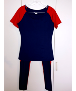 YOSHION LADIES 2-PC RED/NAVY YOGA/EXERCISE OUTFIT-L-POLY/SPANDEX-NWOT-COMFY - £8.57 GBP