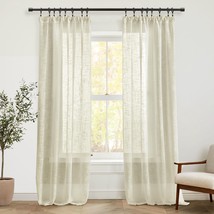 Light Beige Tan Sheer Curtains 84 Inches Long Coastal Beach Style Woven Linen Lo - £23.71 GBP