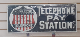 Independent Telephone Pay Station Embossed 24in x 10in Metal Sign - Gara... - $46.97