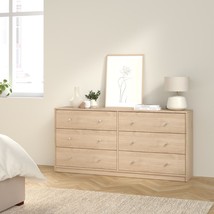 Rustic Wooden Oak Wide Chest Of 6 (3+3) Drawers Bedroom Clothing Storage Unit - £179.90 GBP