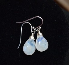 Handmade rainbow moonstone teardrop sterling silver Earrings - £23.97 GBP