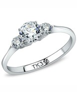 High Polish Stainless Steel Three Stone CZ Ring TK316 - $20.42 CAD