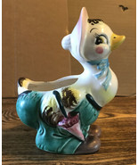 Whimsical Duck Lady In A Bonnet Planter W Umbrella Vintage American Bisque - $20.31 CAD