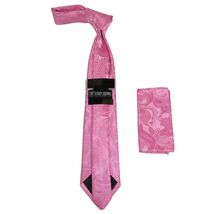 Men's Stacy Adams Tie and Hankie Set Woven Silky Satin #SAT110 Pink Paisley image 2