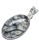 Beautiful Black and White Pinolis Jasper Pendant, 925 Silver with Organz... - $28.00
