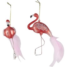 2 Pack Flamingo Christmas Ornaments, Pink Glass Hanging Tree Dcor For Party - £29.02 GBP