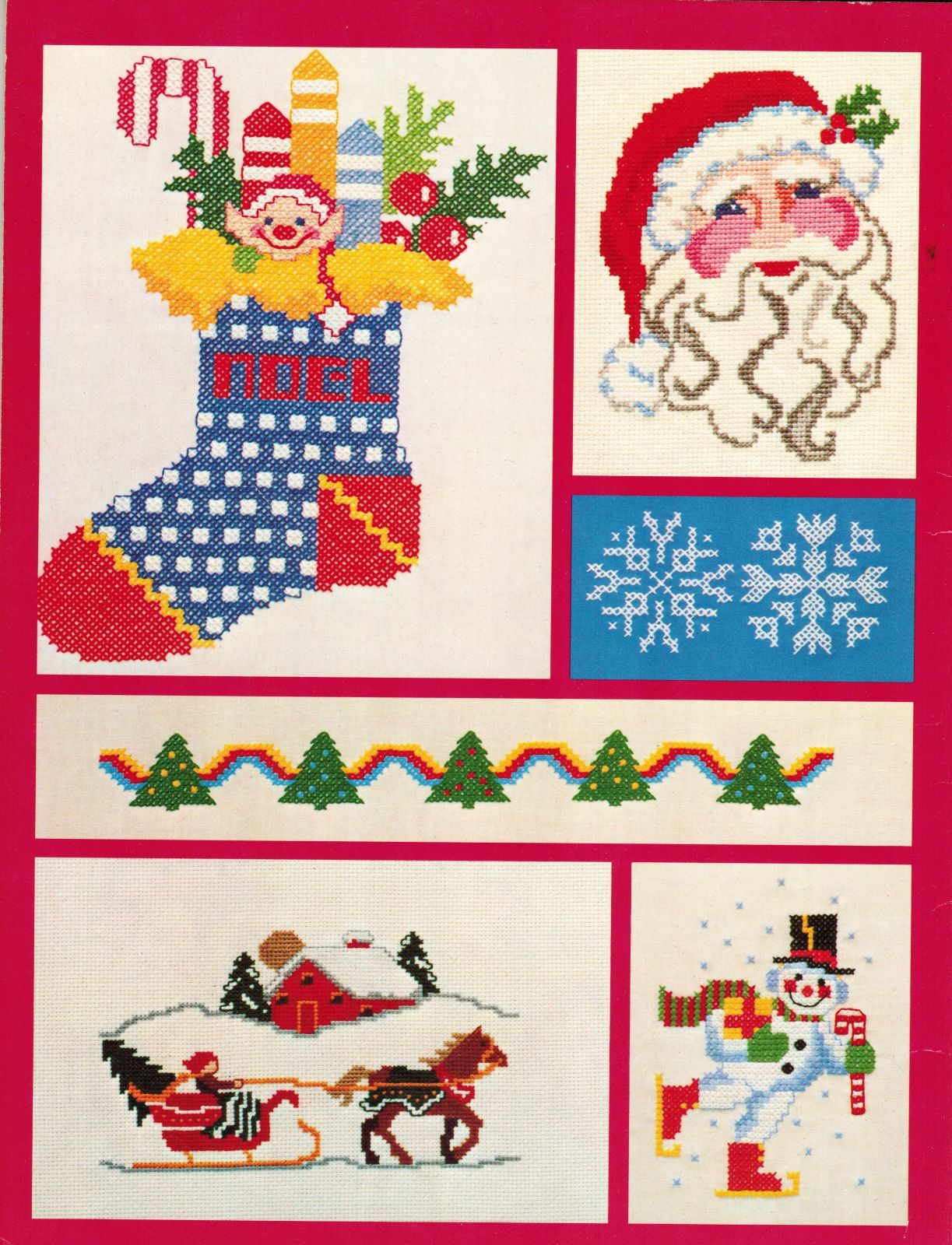 1981 Cross Stitch Iron-On Christmas Transfers Santa Skater Stocking Pattern Book - $14.99