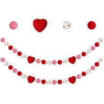 2 Pcs Valentine&#39;S Day Felt Ball Garland With Red Heart - Valentines Deco... - $29.99
