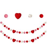 2 Pcs Valentine&#39;S Day Felt Ball Garland With Red Heart - Valentines Deco... - £23.69 GBP