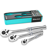 3-Piece Drive Ratchet, 1/4&quot;, 3/8&quot;, 1/2&quot; 90-Tooth Quick-Release Ratchet - £69.64 GBP