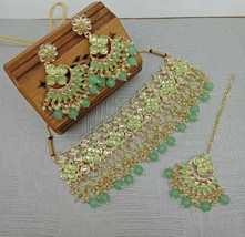High Quality Kundan Earrings Necklace Choker Gold Plated Ethnic Jewelry Set 04 - £24.25 GBP
