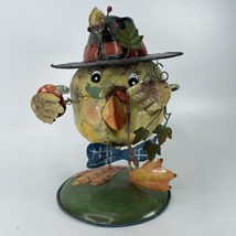 Thanksgiving Fall Turkey Chick Wearing Pilgrim Hat Metal Art Bobblehead Decor - £15.48 GBP