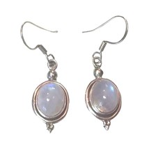 Natural Rainbow Oval Cut Moonstone Sterling Silver 925 Earrings Drop Dangle - $69.99