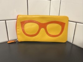 ili New York Leather Eyeglass Case Yellow Orange Lined Back Zipper Pocke... - £17.25 GBP