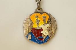 Vintage Christian Jewelry Sacred Heart Jesus Catholic Enamel Pendant Nec... - $24.74