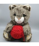 Vintage 1985 Graphics Int&#39;l Plush Kitty Cat Kitten Gray Stuffed w Red Ya... - $27.06 CAD