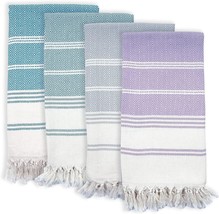 Turkish Beach Towel | Set of 4 | 38x71 inch | Aqua - Teal Blue - Grey - Lilac - £63.30 GBP