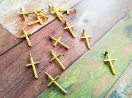 10 Cross Charms Antiqued Gold Religious Pendants Christian Findings 16mm - £2.96 GBP