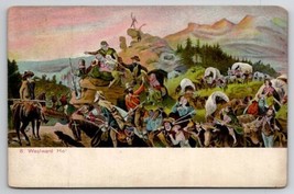 Immigrant Wagon Train Rocky Mts WESTWARD HO! Emanuel Leutze Art Postcard... - $8.95