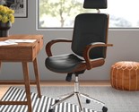 Modern High Back Walnut Wood Office Chair With Pu Leather Curved Ergonomic - £173.08 GBP