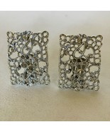Silver Filigree Earrings Leaf Paisley Ornate Metal Clip-on Rectangle Vin... - $30.00