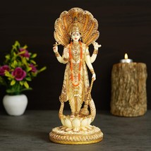 Hand Painted Cultured Marble Lord Vishnu Idol Standing On Sheshnag Venkatesh Lak - £197.79 GBP