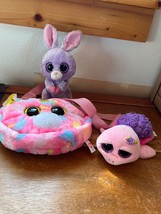 Lot of Ty Beanie Boo ROSIE Pink &amp; Purple Plush Turtle Bunny Rabbit Stuff... - £10.46 GBP
